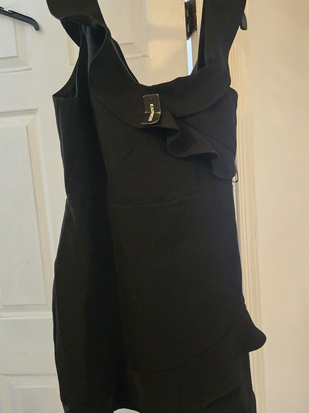 Express Black Sleeveless Mini Dress with Ruffle Detail